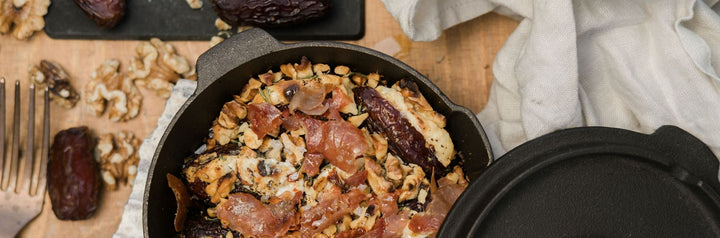 Cheesy Honey Rosemary Skillet Dates with Crispy Prosciutto