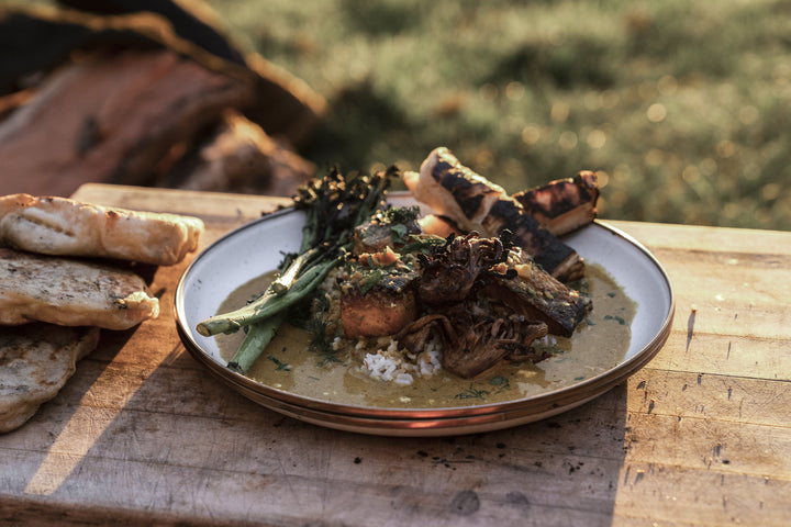 Indian Spiced Alaskan Salmon Curry with Crispy Shallot Rice and Chapa Bread