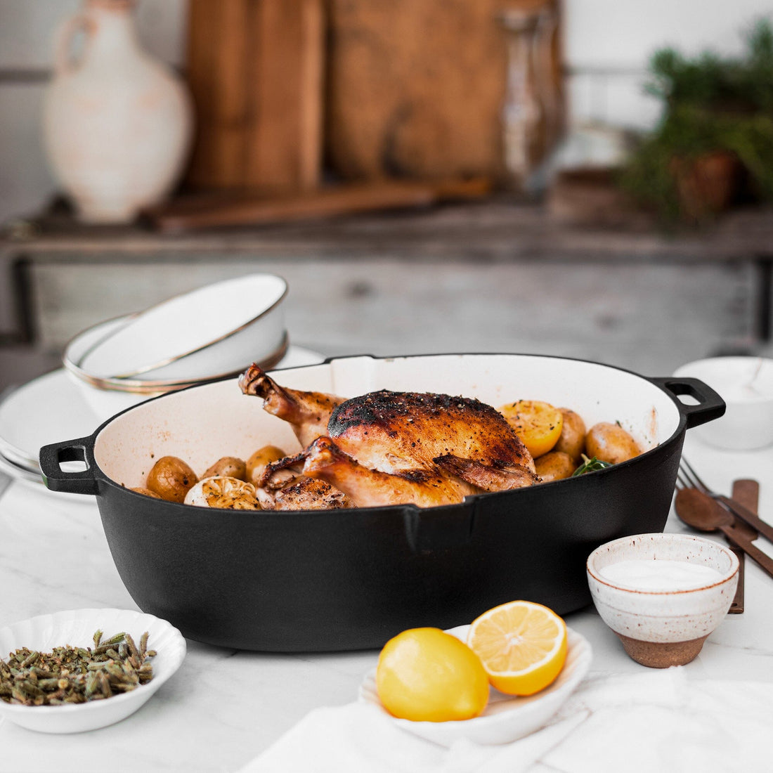 Enamel Lined Cast Iron Roaster